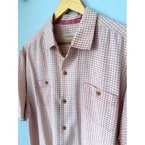 Tommy Bahama Button Up Shirt Short Sleeve Camp Shirt Gingham XL 100% Silk Orange